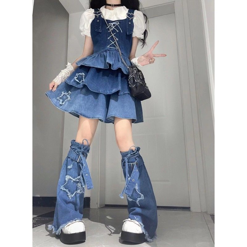 ロリータ 二次元 かわいい女 子 カウボーイキャミソールケーキスカートシャツ脚カバーファッション3点セット ロリータ 二次元 かわいい女 子 カウボーイキャミソールケーキスカートシャツ脚カバーファッション3点セット