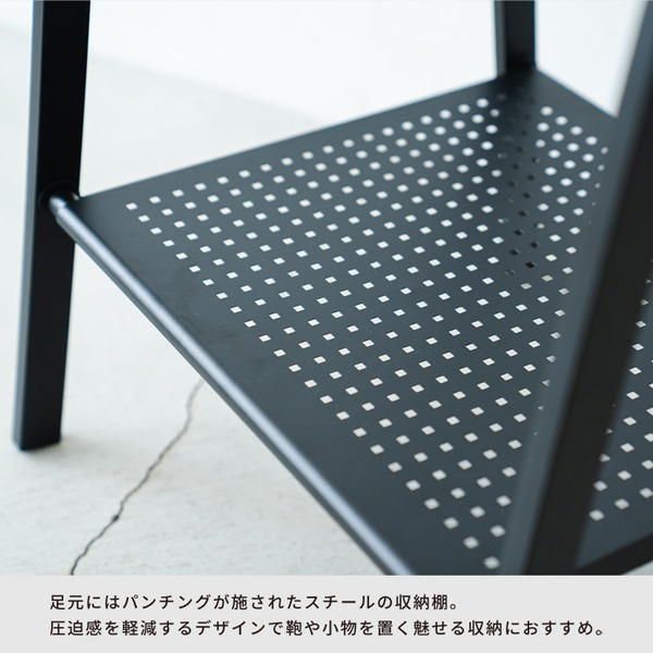 [2個セット]棚付木目柄ハンガーラック（ブラック/黒） 幅70cmx奥行44.5cm NK-231