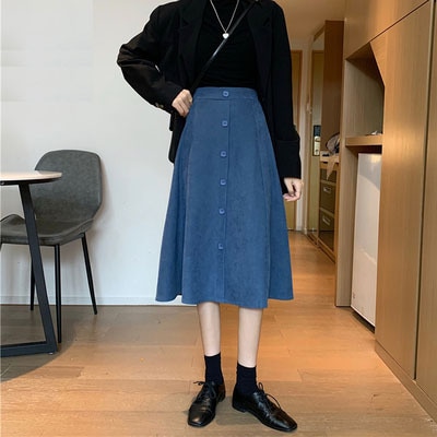 5色 スカート 秋冬 かわいい フレアスカート 膝下 ミモレ丈 7分丈 ミディアム丈 ミドル丈 無地 黒 ブラック 青 ブルー 茶色 ブラウン パステルカラー くすみカラー 大人カラー 春カラー 秋カ
