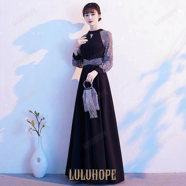 ドレス 大人 ピアノ 発表会 ロングドレス 結婚式 母親 ピアノ発表会 黒ドレス 袖付き キラキラ ワンピース 長袖 演奏会ドレス 演奏会用ドレス パーティードレス