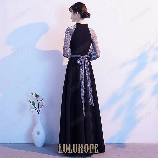 ドレス 大人 ピアノ 発表会 ロングドレス 結婚式 母親 ピアノ発表会 黒ドレス 袖付き キラキラ ワンピース 長袖 演奏会ドレス 演奏会用ドレス パーティードレス