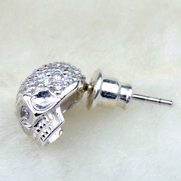 シルバー925 ピアス 片耳用1個 スカル クリアストーン 髑髏 20G(0.8mm) スタッド シルバーアクセサリー スターリングシルバー シンプル ユニセックス 純銀製 #