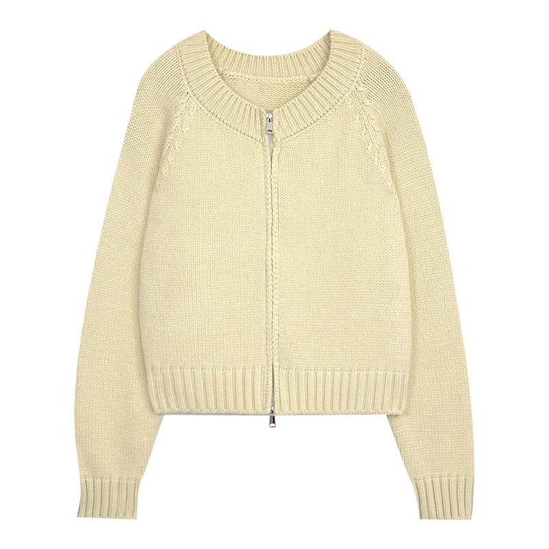 ダブルジッパーニットカーディガン2024秋韓国風万能おしゃれデザイントップス ダブルジッパーニットカーディガン2024秋韓国風万能おしゃれデザイントップス