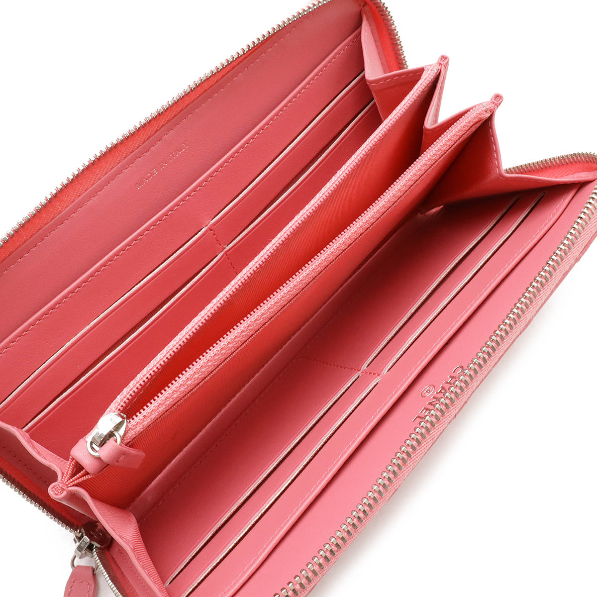 シンプリーCC ココマーク ラウンドファスナー 長財布 レザー エナメル ピンク シルバー金具 A8021 シンプリーCC ココマーク ラウンドファスナー 長財布 レザー エナメル ピンク シルバー金具 A8021