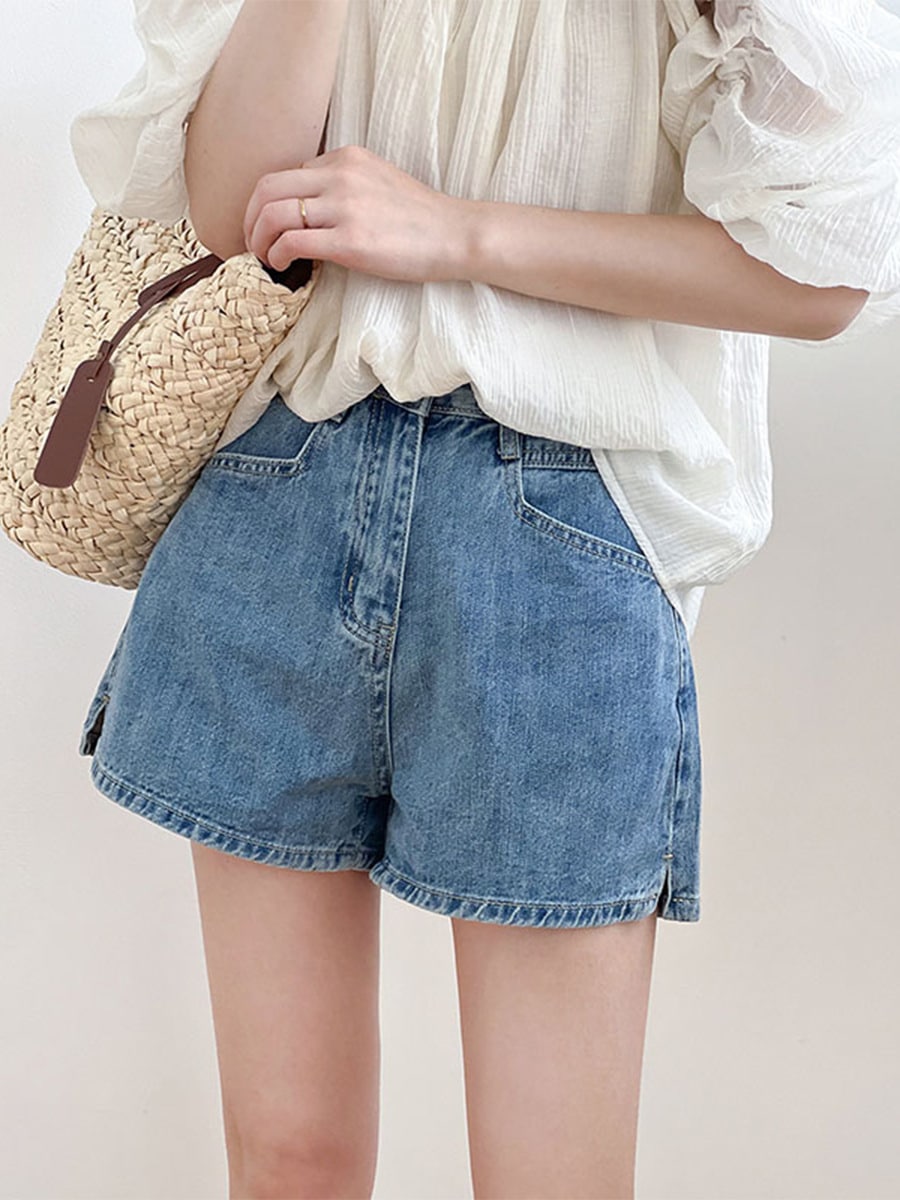 夏用ワイドソフトデニムショーツ レディース 薄手 大きいサイズ おデブさんでもゆったり Mm ハイウエスト スリムスリット Aラインホットパンツ 夏用ワイドソフトデニムショーツ レディース 薄手 大きいサイズ おデブさんでもゆったり Mm ハイウエスト スリムスリット Aラインホットパンツ