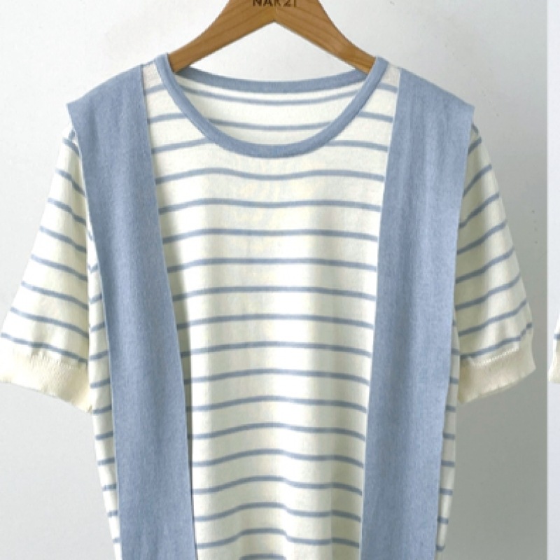 [ナーク21] ストライプタイポイントショートスリーブニット NK52-TS-22