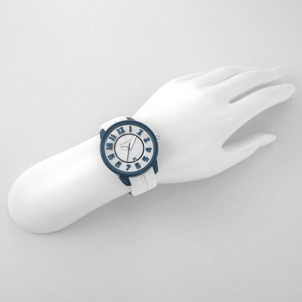 テンデンス 腕時計 手表 メンズ レディース アルテックガリバー ホワイト ブルー インパクト 3Dインデックス シリコンベルト ミディアムサイズ 10代 20代 30代 おしゃれ ファッション 個性