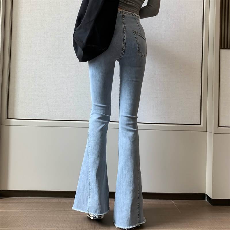 ハイウエスト フレア デニム ボトムス パンツ Gパン デニムパンツ アンクル丈 フレア 細身 ポケット 伸縮性 ブルーデニム かわいい 大人可愛い きれいめ シンプル カジュアル 大人 上品 かっこ