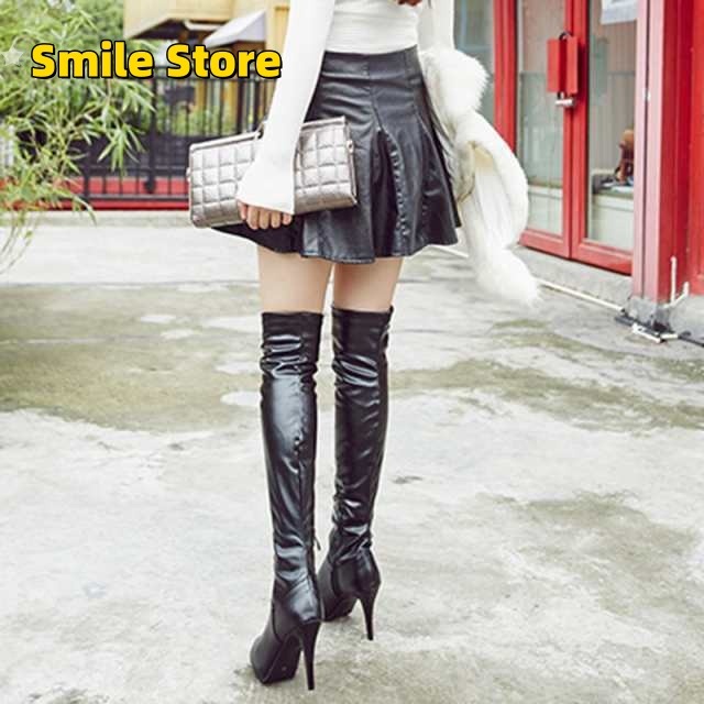 ブーツ ロングブーツ ニーハイブーツ ピンヒール 10cmヒール シンプル 美脚 ストレッチ ジョッキーブーツ トレンド 上品 走れる おしゃれ