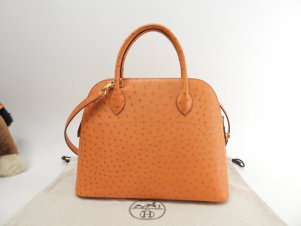 Qoo10] Hermes ボリード31 オーストリッチ橙 ゴールド