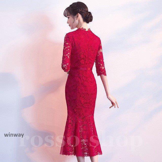 ドレス マーメイドドレス ワイン赤 レースドレス ミモレ丈 結婚式 二次会 お呼ばれ ゲストドレス 総レース 7分袖 緑 パーティードレス 30代 6色 ドレス マーメイドドレス ワイン赤 レースドレス ミモレ丈 結婚式 二次会 お呼ばれ ゲストドレス 総レース 7分袖 緑 パーティードレス 30代 6色