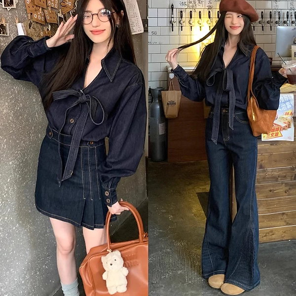Qoo10] デニムセットアップ レディース 韓国 フ