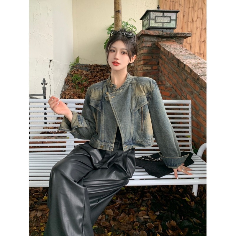 コーデに役立つ!デニムジャケットレトロアメリカンは古いスタイルのデザインの襟ワークウェアデニムジャケット女性秋の新しいスリム薄い短い段落トップスを行う コーデに役立つ!デニムジャケットレトロアメリカンは古いスタイルのデザインの襟ワークウェアデニムジャケット女性秋の新しいスリム薄い短い段落トップスを行う