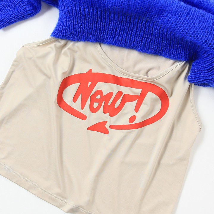 ニットレイヤードタンクトップ レディース M-ORANGE スリムフィット クロップド die-l-t-f4-653