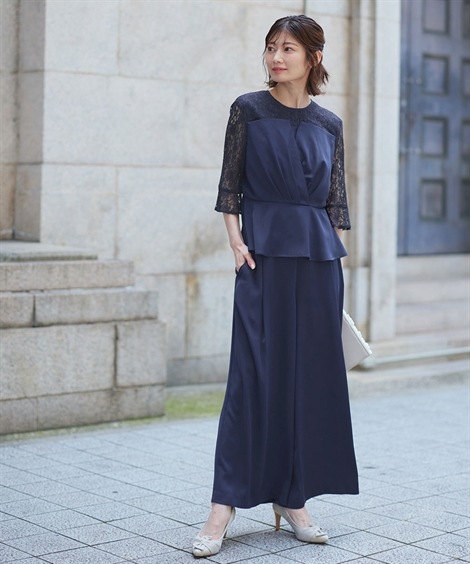 ドレス 結婚式・パーティードレス ビスチェ風ペプラムブラウス+パンツセット 大きいサイズ ドレス 結婚式・パーティードレス ビスチェ風ペプラムブラウス+パンツセット 大きいサイズ