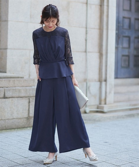 ドレス 結婚式・パーティードレス ビスチェ風ペプラムブラウス+パンツセット 大きいサイズ ドレス 結婚式・パーティードレス ビスチェ風ペプラムブラウス+パンツセット 大きいサイズ