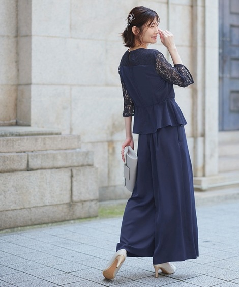 ドレス 結婚式・パーティードレス ビスチェ風ペプラムブラウス+パンツセット 大きいサイズ ドレス 結婚式・パーティードレス ビスチェ風ペプラムブラウス+パンツセット 大きいサイズ