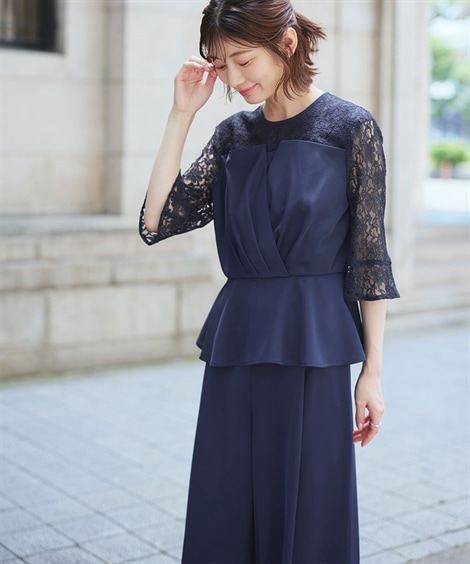 ドレス 結婚式・パーティードレス ビスチェ風ペプラムブラウス+パンツセット 大きいサイズ ドレス 結婚式・パーティードレス ビスチェ風ペプラムブラウス+パンツセット 大きいサイズ