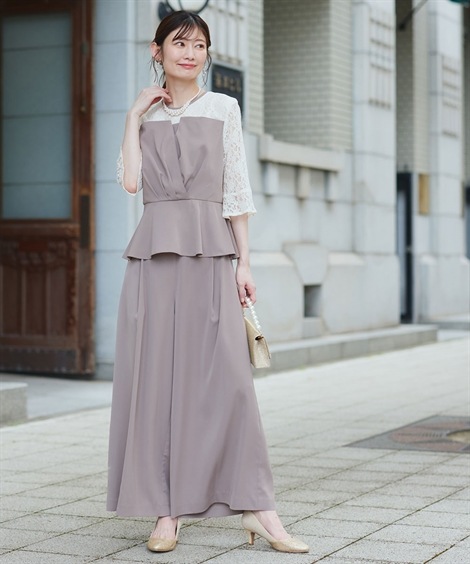 ドレス 結婚式・パーティードレス ビスチェ風ペプラムブラウス+パンツセット 大きいサイズ ドレス 結婚式・パーティードレス ビスチェ風ペプラムブラウス+パンツセット 大きいサイズ