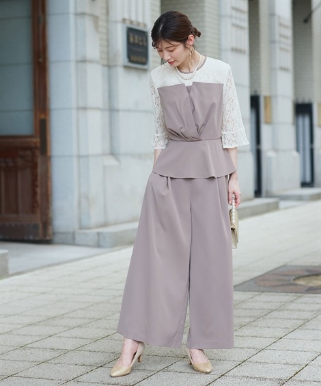 ドレス 結婚式・パーティードレス ビスチェ風ペプラムブラウス+パンツセット 大きいサイズ ドレス 結婚式・パーティードレス ビスチェ風ペプラムブラウス+パンツセット 大きいサイズ