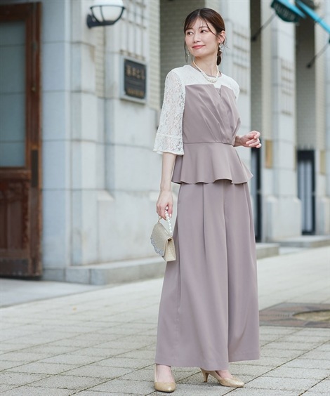 ドレス 結婚式・パーティードレス ビスチェ風ペプラムブラウス+パンツセット 大きいサイズ ドレス 結婚式・パーティードレス ビスチェ風ペプラムブラウス+パンツセット 大きいサイズ