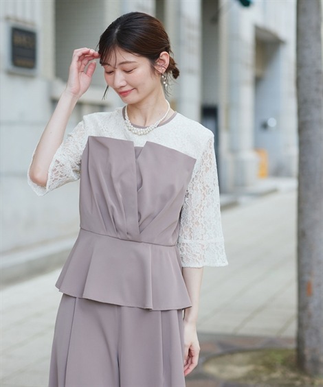 ドレス 結婚式・パーティードレス ビスチェ風ペプラムブラウス+パンツセット 大きいサイズ ドレス 結婚式・パーティードレス ビスチェ風ペプラムブラウス+パンツセット 大きいサイズ