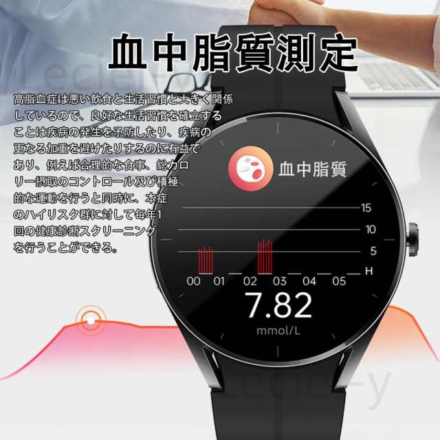 【最安値挑戦！】スマートウォッチ 血中脂質 尿酸測定 通話機能 体温 心拍数 血圧 心電図 血中酸素 歩数計 健康管理 多種類文字盤 誕 2025最新