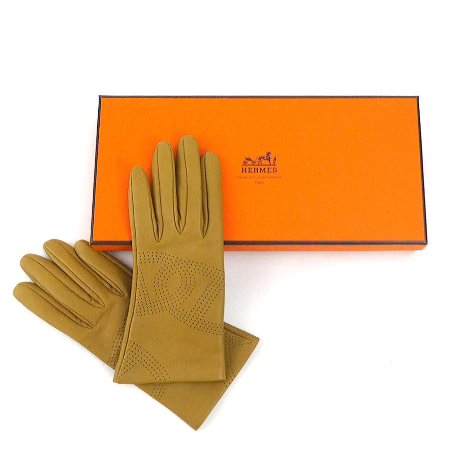 エルメス HERMES 手袋 グローブ レザー ブラウン レディース e58589f