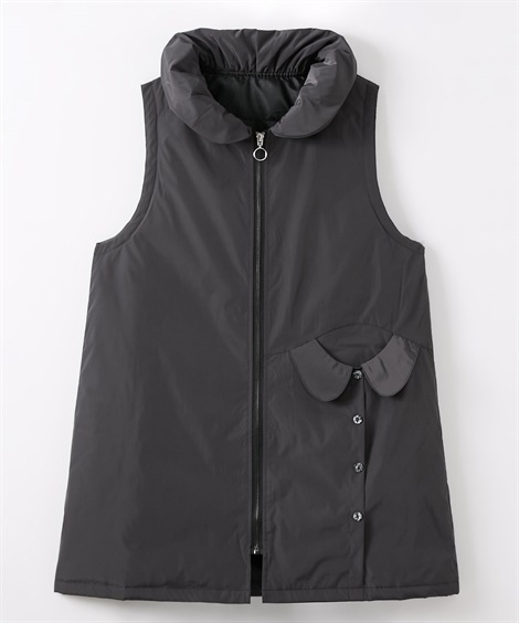 ベスト シニアファッション 襟風デザインポケット中綿入りベスト