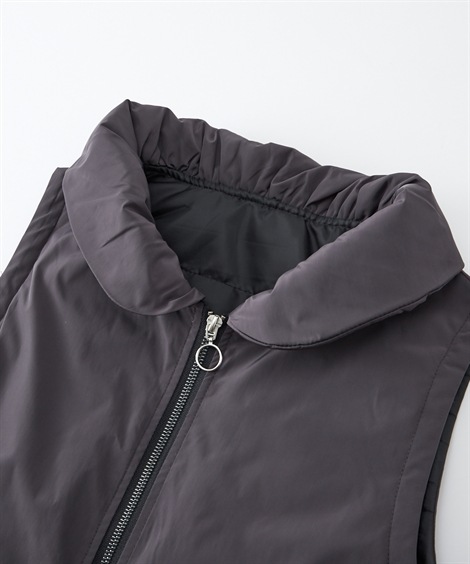 ベスト シニアファッション 襟風デザインポケット中綿入りベスト