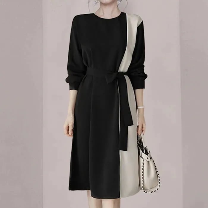 ワンピースレディース作春春冬春春冬春Aラインツートーンハイウエストきれいめ入学式入園式卒業式卒園式ママ母服長袖人気膝丈