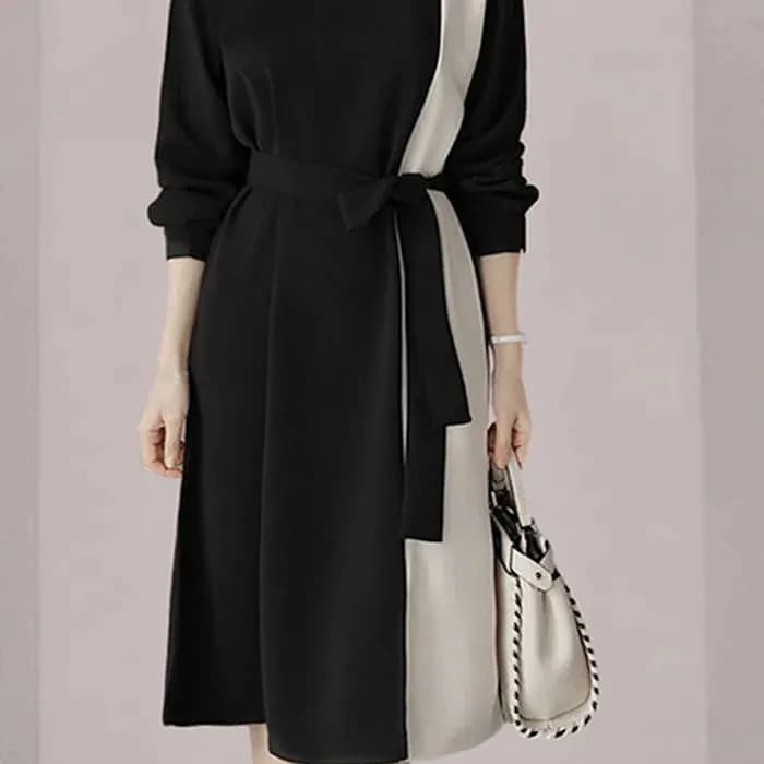 ワンピースレディース作春春冬春春冬春Aラインツートーンハイウエストきれいめ入学式入園式卒業式卒園式ママ母服長袖人気膝丈