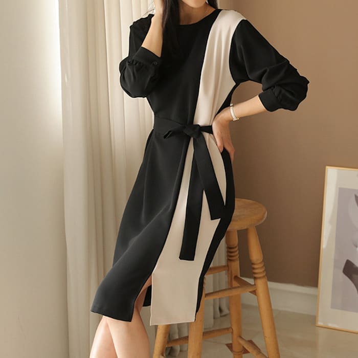 ワンピースレディース作春春冬春春冬春Aラインツートーンハイウエストきれいめ入学式入園式卒業式卒園式ママ母服長袖人気膝丈