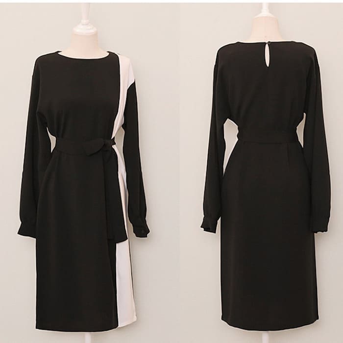 ワンピースレディース作春春冬春春冬春Aラインツートーンハイウエストきれいめ入学式入園式卒業式卒園式ママ母服長袖人気膝丈