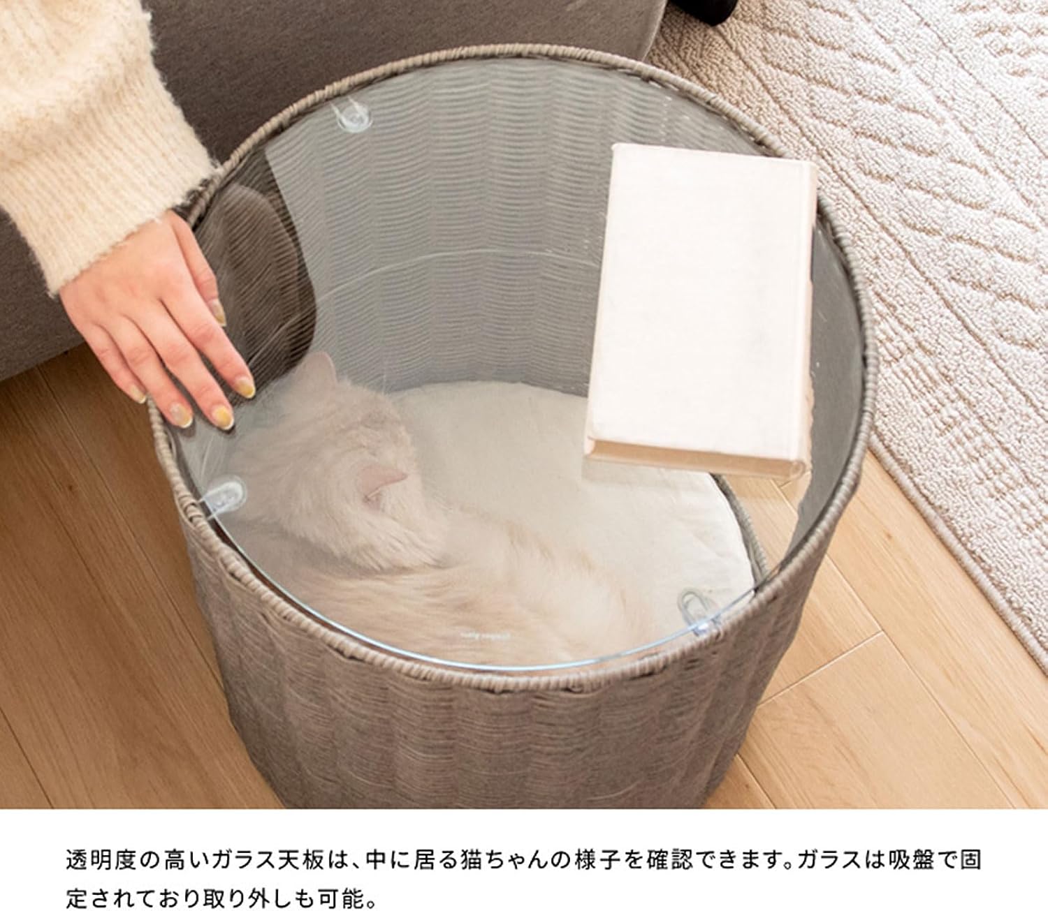 宮武製作所 サイドテーブル 猫ちぐら Pienet ピエネ サイドテーブルとしても使える樹脂製ラタンの猫ちぐら CGR-400 WH_8