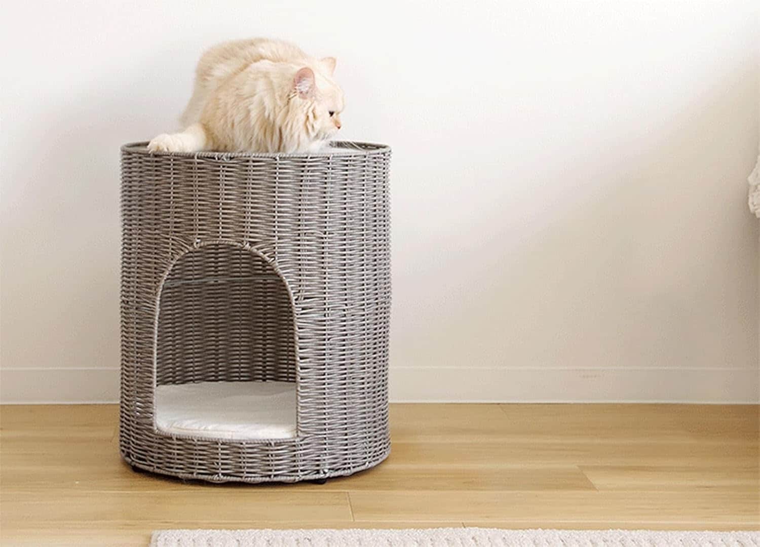 宮武製作所 サイドテーブル 猫ちぐら Pienet ピエネ サイドテーブルとしても使える樹脂製ラタンの猫ちぐら CGR-400 WH_10
