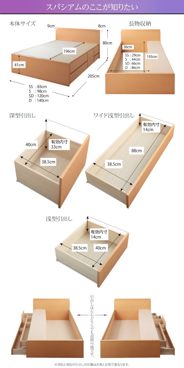 日本製 棚/コンセント付き 大容量チェストベッド [Spatium]スパシアン [フレームのみ/マットレスなし] ダブル [フレーム]ホワイト 収納付きベッド