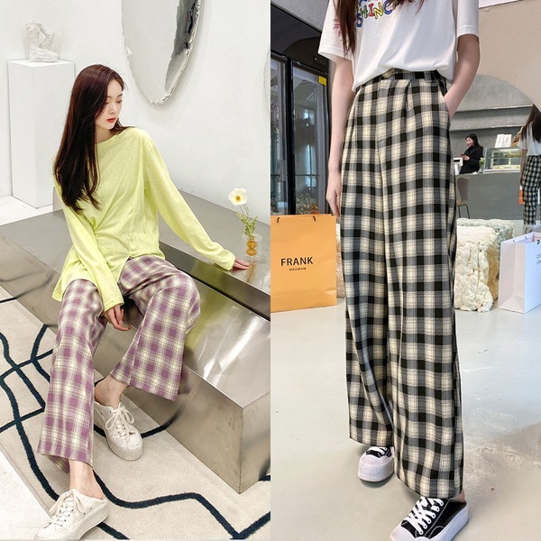 カジュアル万能 おしゃれチェック柄ストレートパンツ