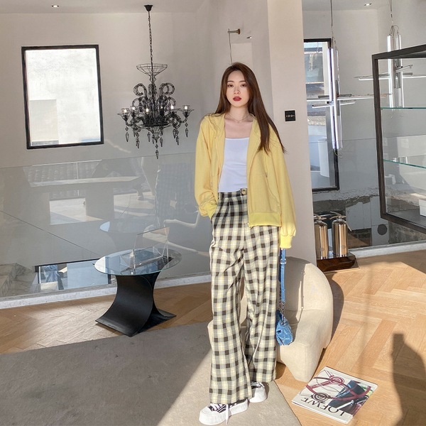 カジュアル万能 おしゃれチェック柄ストレートパンツ