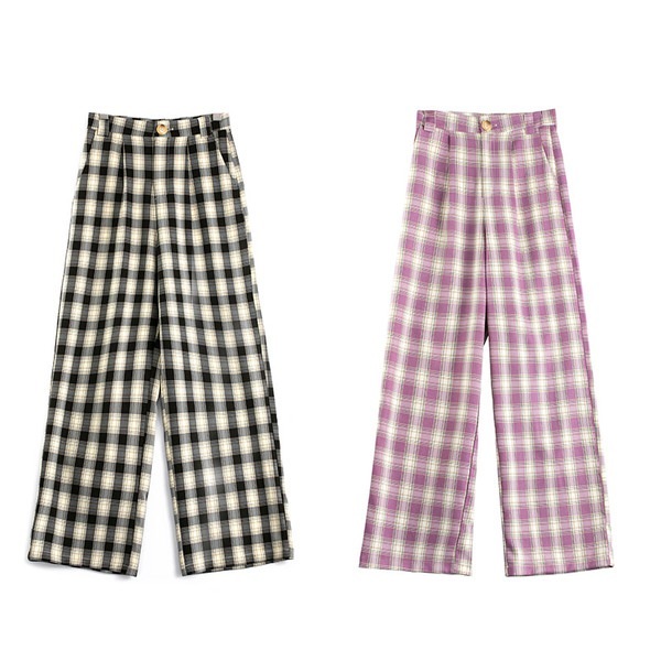 カジュアル万能 おしゃれチェック柄ストレートパンツ