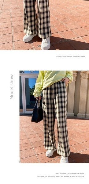 カジュアル万能 おしゃれチェック柄ストレートパンツ