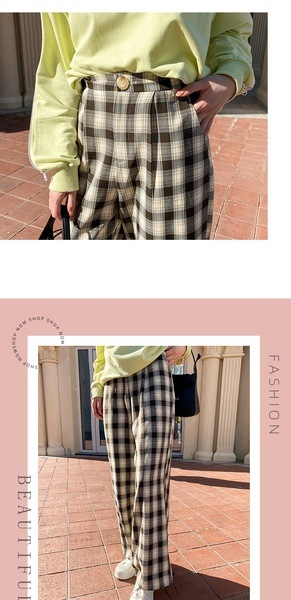 カジュアル万能 おしゃれチェック柄ストレートパンツ