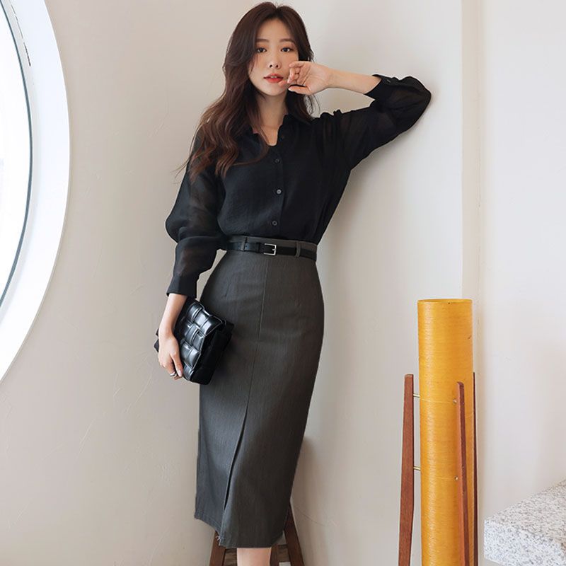 夏物　レディース　　タイトスカート 通勤　フォーマル　細身　大きいサイズ　ロング丈　ゆったり 　普段 フリルスカート マーメイドスカート　薄手　膝下丈　グレー