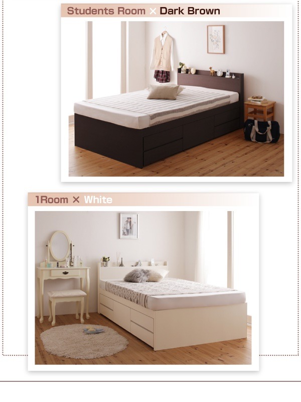 日本製 棚/コンセント付き 大容量 すのこチェストベッド [Salvato]サルバト [薄型プレミアムボンネルコイルマットレス付き] セミシングル [フレーム色]ホワイト