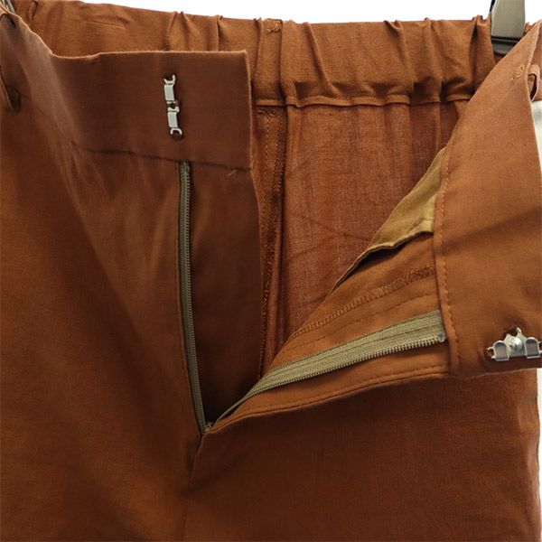 リネンブレンド 切替 ワイドパンツ ブラウン×ホワイト レディース