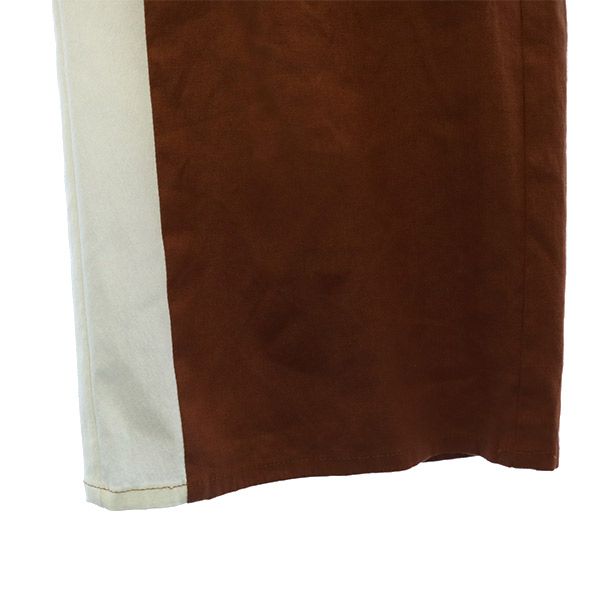 リネンブレンド 切替 ワイドパンツ ブラウン×ホワイト レディース