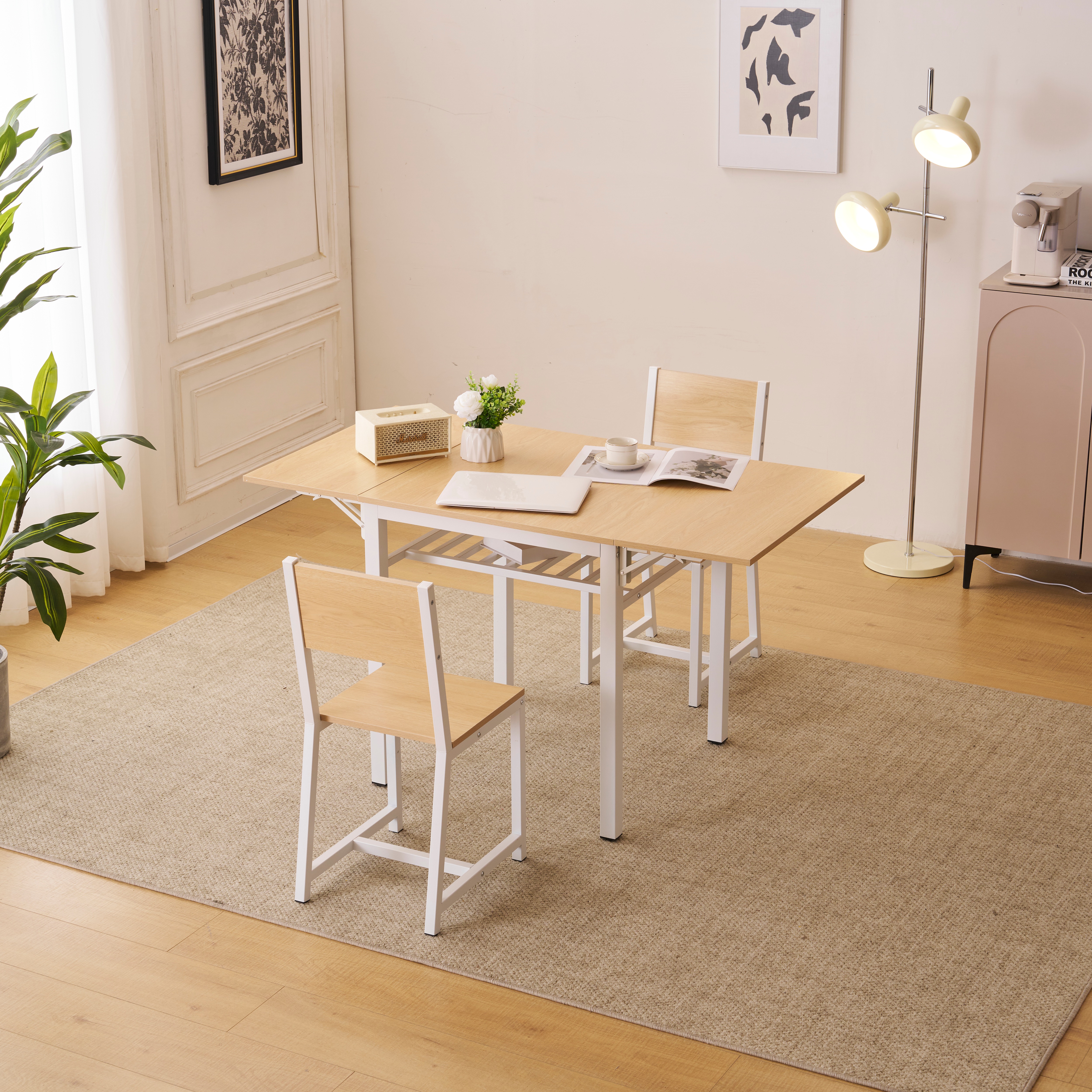 【現地発送.送.料.無.料！】【ナチュラル】ダイニングセット 3点 ダイニング3点セット 2人掛け 無垢材 ダイニングテーブルセット ダイニングチェア 折りたたみテーブル 伸縮ウッドダイニング レトロ