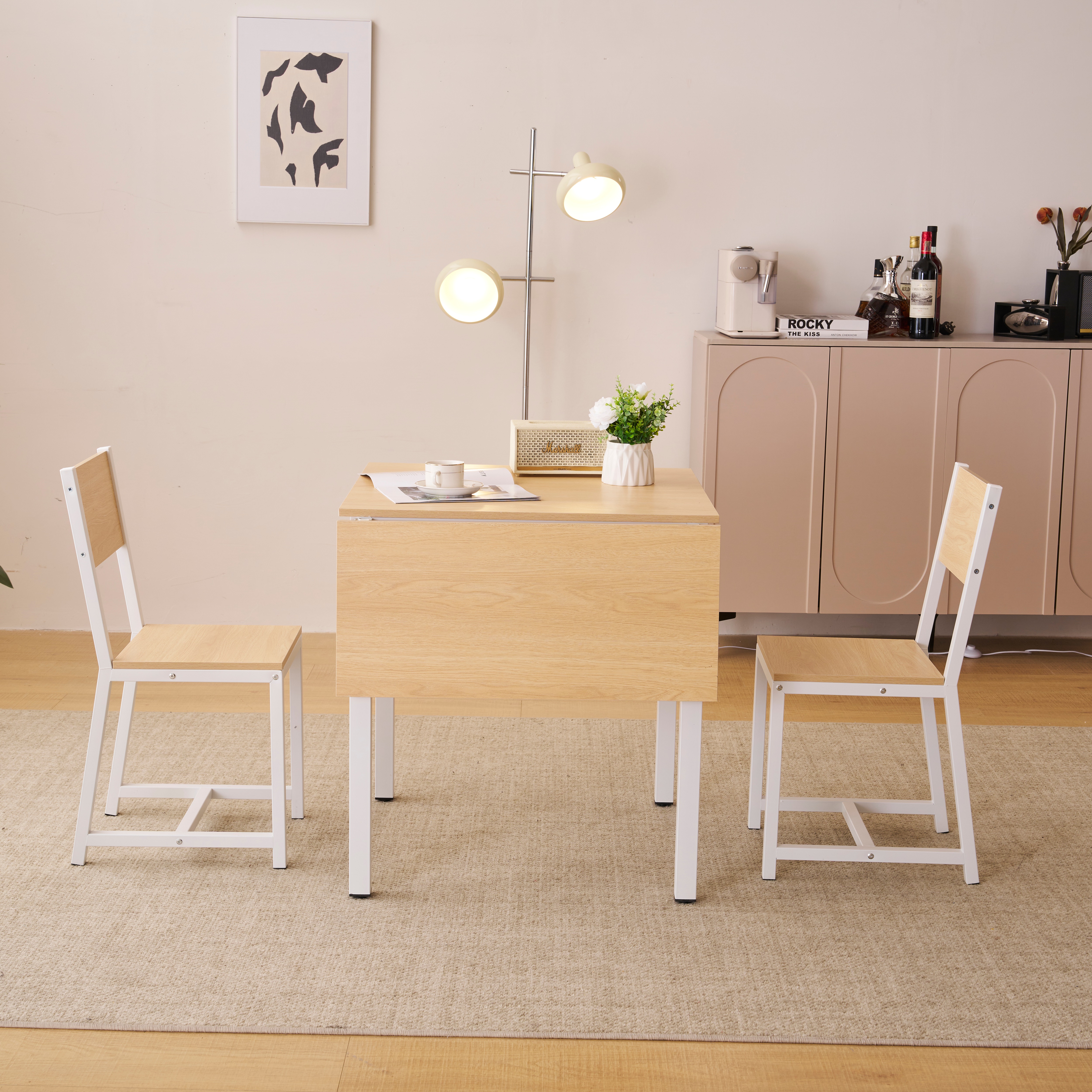 【現地発送.送.料.無.料！】【ナチュラル】ダイニングセット 3点 ダイニング3点セット 2人掛け 無垢材 ダイニングテーブルセット ダイニングチェア 折りたたみテーブル 伸縮ウッドダイニング レトロ