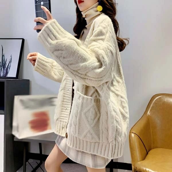 ケーブル編み セーター ローズ レディース カーディガン 秋冬 厚手 赤 ざっくり ニット ゆったり きれいめ 暖かい ニット 前開き ボタン付き アウター 長袖 おしゃれ かわいい クリスマス