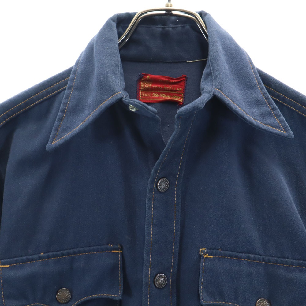 70s ヴィンテージ 長袖 ウエスタンシャツ S ネイビー KINGSROAD メンズ